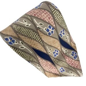 Paul Fredrick Mens Silk Necktie Abstract Floral Geometric Artsy Blue‎ Taupe 56x4